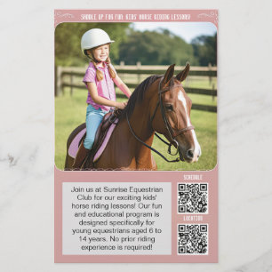 Kids Horse Riding Lesson Flyer med QR-koder