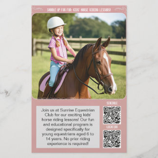 Kids Horse Riding Lesson Flyer med QR-koder