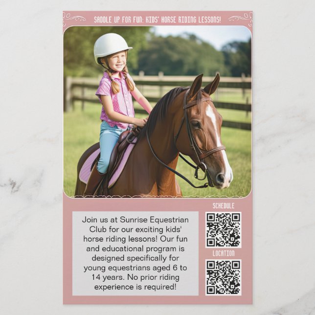 Kids Horse Riding Lesson Flyer med QR-koder (Framsidan)