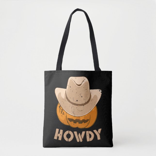 Kids Howdy Cowboy Pumpkin Boys Girls Manar Hallowe Tygkasse (Framsida)