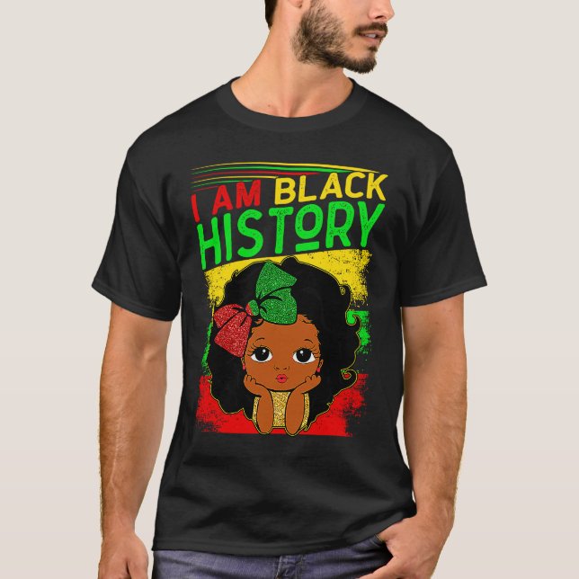 Kids I Am Black History Girls Little Melanin Queen T Shirt (Framsida)