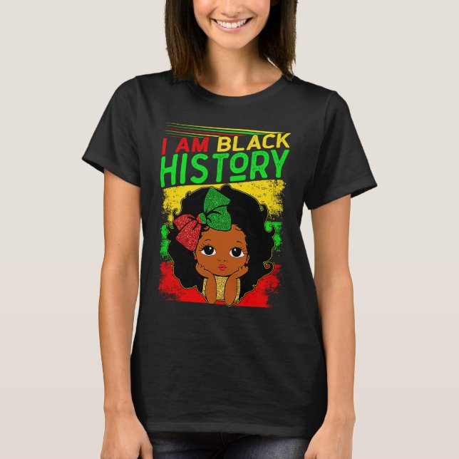 Kids I Am Black History Girls Little Melanin Queen T Shirt (Framsida)