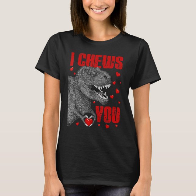 Kids I Chews You Dinosaur rex Valentines day Son T T Shirt (Framsida)