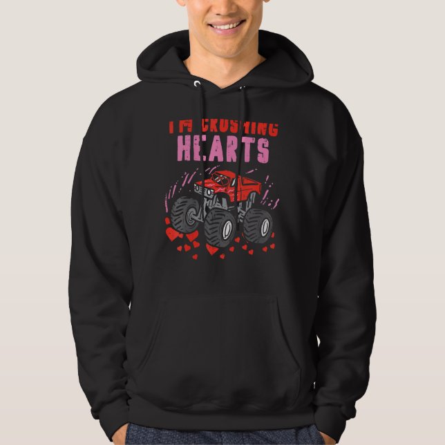 Kids I Crush Hearts Monster Lastbil Småbarn Boys V Hoodie (Framsida)