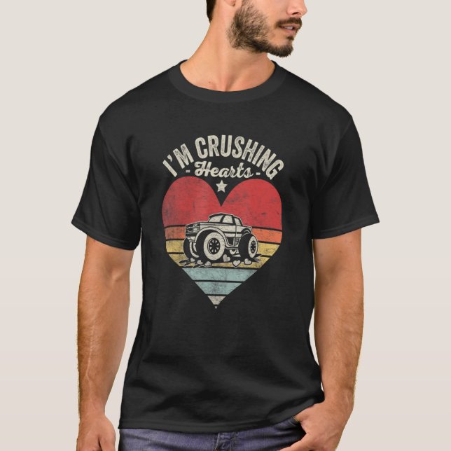 Kids I Crush Hearts Monster Lastbil Valentineu2019 T Shirt (Framsida)