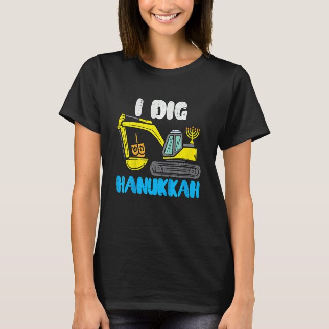 Kids I Dig Hanukkah Excavator Construction Toddler T Shirt (Framsida)