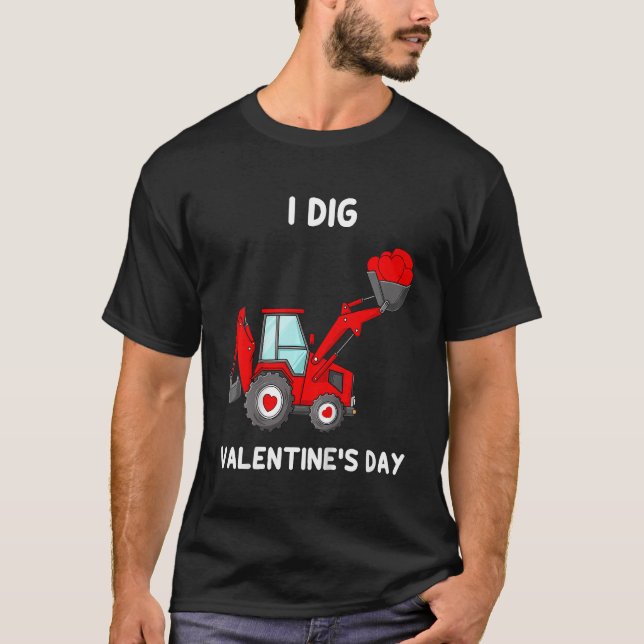 Kids I Dig Valentines Day Hearts Tractor Funny Tod T Shirt (Framsida)