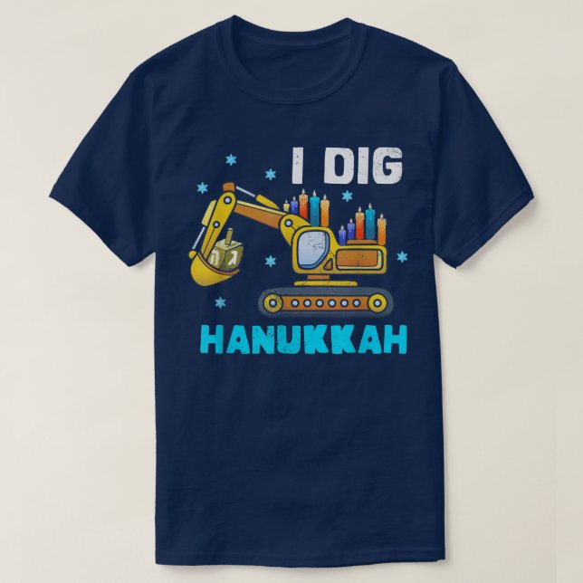 Kids I Gräver Hanukkah Ecavator Construction T Shirt (Design framsida)