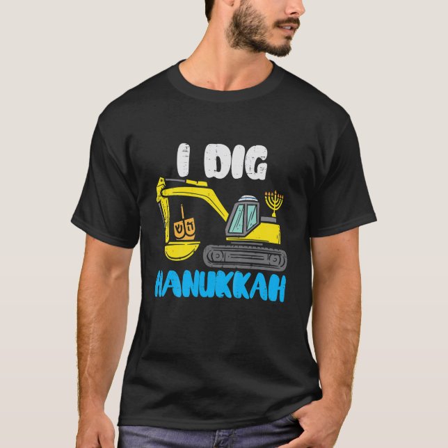 Kids I Gräver Hanukkah Excavator Construction Småb T Shirt (Framsida)