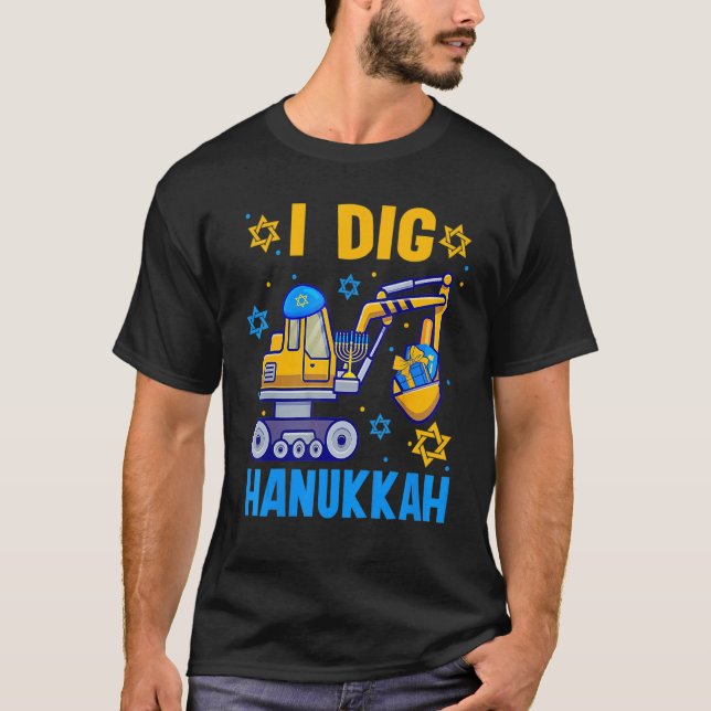 Kids I Gräver Hanukkah Excavator Construction Småb T Shirt (Framsida)