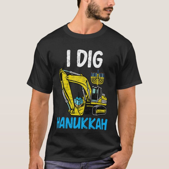 Kids I Gräver Hanukkah Excavator Construction Småb T Shirt (Framsida)