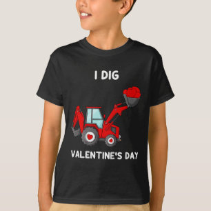 Kids I Gräver Valentines day Hearts Tractor Roligt T Shirt