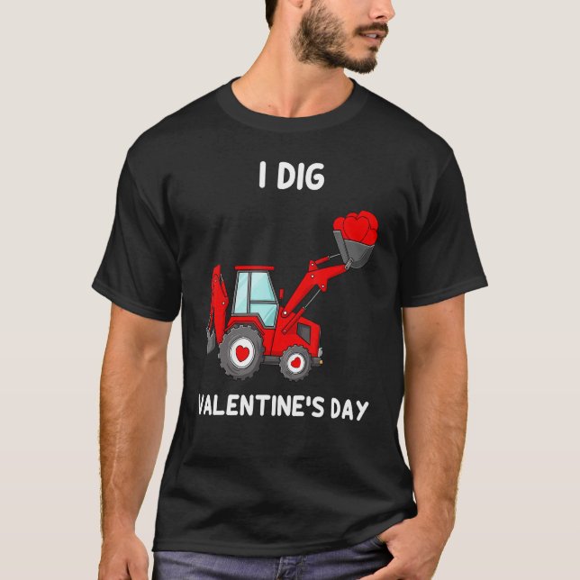 Kids I Gräver Valentines day Hearts Tractor Småbar T Shirt (Framsida)