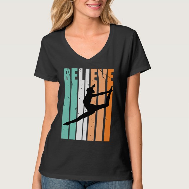 Kids I Love Dance Team Believe Dancer Dancing Retr T Shirt (Framsida)