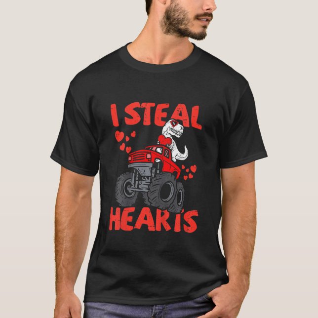 Kids I Steal Heart T Rex Dinosaur Monster Lastbil  Shirt (Framsida)