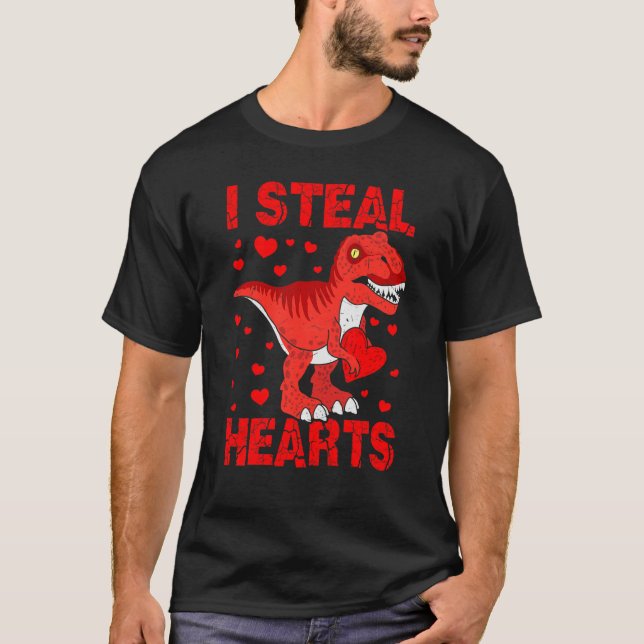 Kids I Steal Hearts Dinosaur Rex Småbarn Boys Vale T Shirt (Framsida)