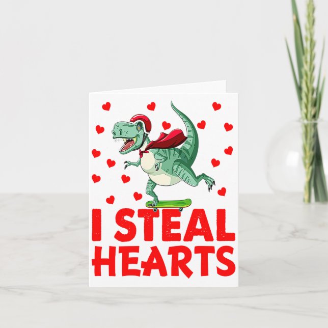 Kids I Steal Hearts Dinosaur Valentines Day For Ba Kort (Framsida)
