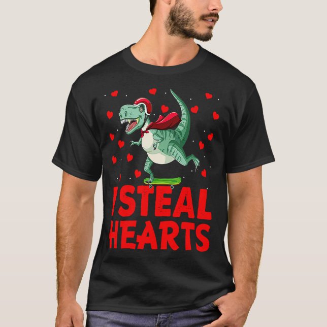 Kids I Steal Hearts Dinosaur Valentines Day For Ba T Shirt (Framsida)