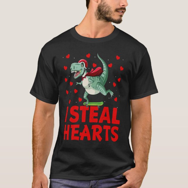 Kids I Steal Hearts Dinosaur Valentines Day For Ba T Shirt (Framsida)