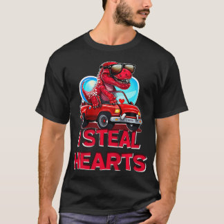 Kids I Steal Hearts Dinosaur Valentines day för Ba T Shirt