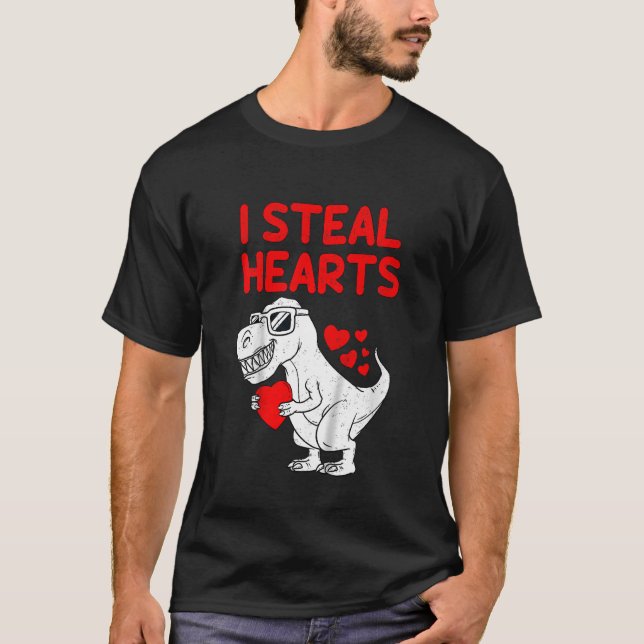 Kids I Steal Hearts T Rex Dino Valentines Day Todd T Shirt (Framsida)