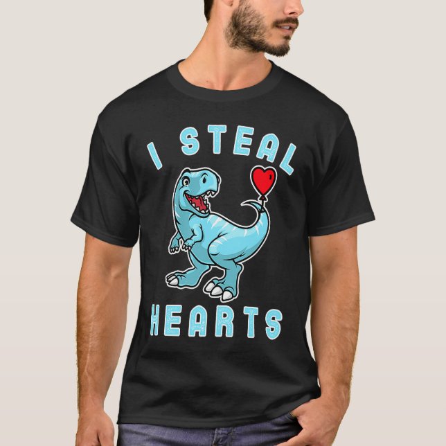 Kids I Steal Hearts Trex Dino Cute Baby Boy Valent T Shirt (Framsida)