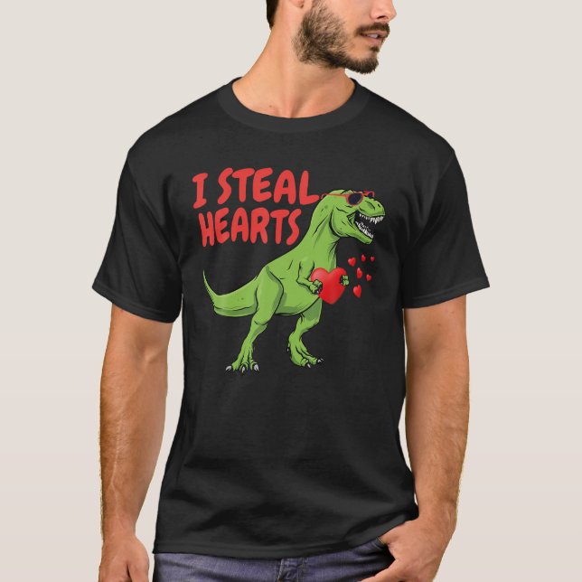 Kids I Steal Hearts Trex Dino Pojke Valentine D T Shirt (Framsida)