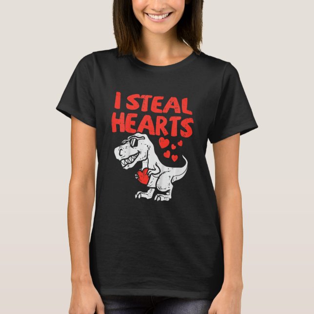 Kids I Steal Hearts Trex Dino Pojke Valentines T Shirt (Framsida)