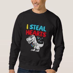 Kids I Steal Hearts Trex Dinosaur Cute Boy Autism Lång Ärmad Tröja
