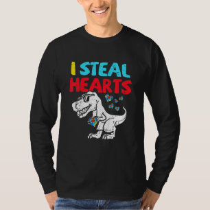 Kids I Steal Hearts Trex Dinosaur Cute Boy Autism T Shirt