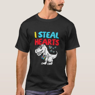 Kids I Steal Hearts Trex Dinosaur Cute Boy Autism T Shirt
