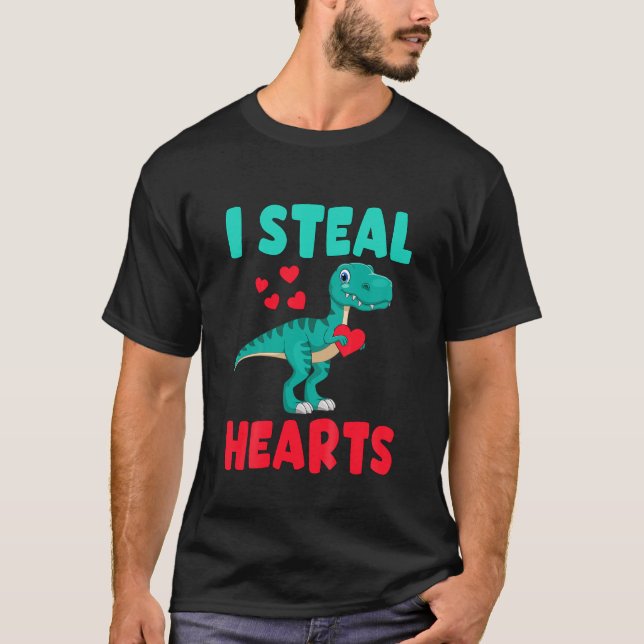 Kids I Steal Hearts Valentines day Dinosaur Toddle T Shirt (Framsida)
