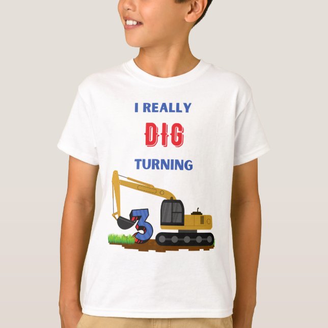 Kids I Verkligen Gräver Turning 3-grävmaskiner T Shirt (Framsida)