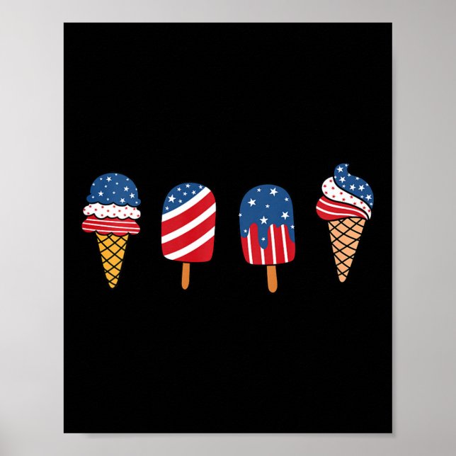 Kids Ice Cream 4:e juli Coola Dessert Patriotic Poster (Framsidan)