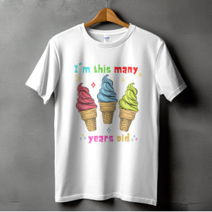Kids Ice Cream Birthday Tre 3 år gammal T Shirt