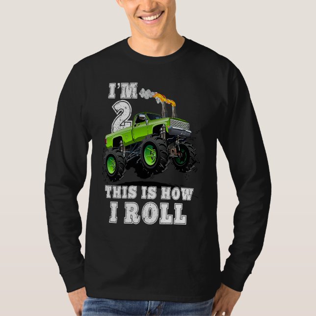 Kids I'm 2 This Is How I Roll Monster Truck T Shirt (Framsida)