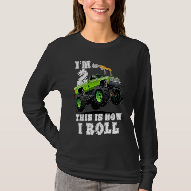 Kids I'm 2 This Is How I Roll Monster Truck T Shirt (Framsida)