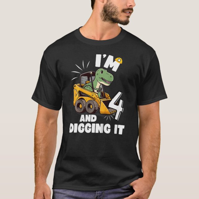 Kids I'm 4 And Digging It 4th Birthday Dinosaur Co T Shirt (Framsida)
