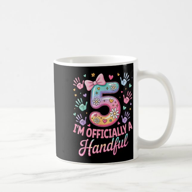 Kids I'm Ly A Handful Five 5th Birthday Girls Boys Kaffemugg (Höger)