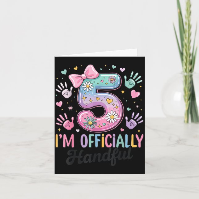 Kids I'm Ly A Handful Five 5th Birthday Girls Boys Kort (Framsida)