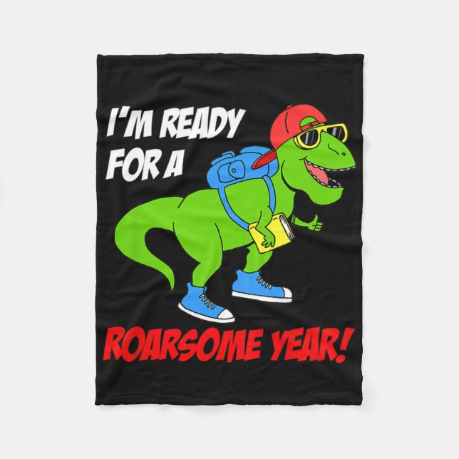 Kids Im Ready For A Roarsome Year Back To School D Fleecefilt (Framsidan)