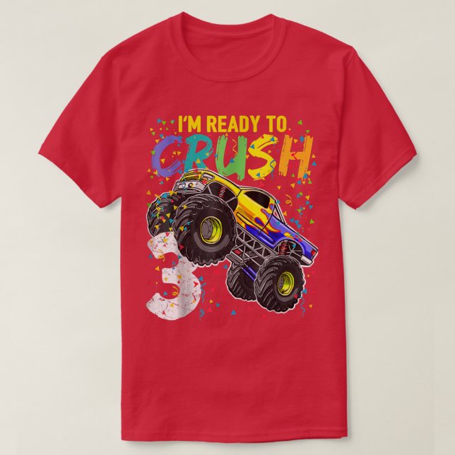Kids I'm Ready to Crush 3 Monster Truck 3rd Birthd T Shirt (Design framsida)