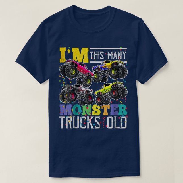 Kids I'm This Many Monster Trucks Old 4th Birthday T Shirt (Design framsida)