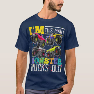 Kids I'm This Many Monster Trucks Old 4th Birthday T Shirt