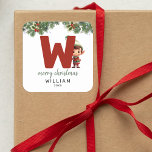 Kids Initial W-jul Fyrkantigt Klistermärke<br><div class="desc">Ge är personligens charm i julklapp! Våra monogramklistermärken,  som visar tomtens eget gömmande bakom brev W,  är ett unikt och tänkbart sätt att visa kärlek. Anpassa med namn,  år och hälsning. Få dina julklappar att framträda!</div>