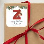 Kids Initial Z-jul Fyrkantigt Klistermärke<br><div class="desc">Ge är personligens charm i julklapp! Våra monogramklistermärken med Santas Elf som gömmer bakom brev Z är ett unikt och tänkbart sätt att visa kärlek. Anpassa med namn,  år och hälsning. Få dina julklappar att framträda!</div>