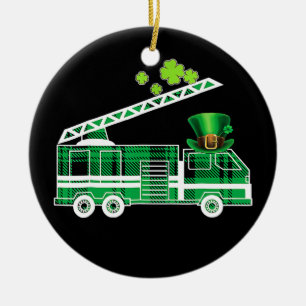 Kids Irish Grönt Firefighter Lastbil St Patricks Julgransprydnad Keramik