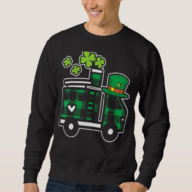 Kids Irish Grönt Play Firefighter Lastbil St Patri Lång Ärmad Tröja (Framsida)