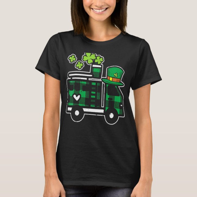 Kids Irish Grönt Play Firefighter Lastbil St Patri T Shirt (Framsida)