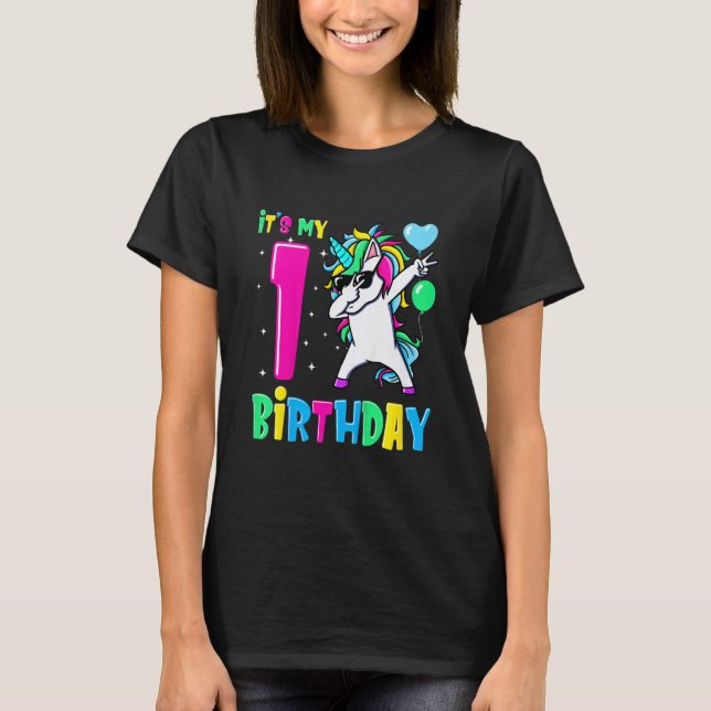 Kids It's My 1 Birthday Dabbing Unicorn T Shirt (Framsida)